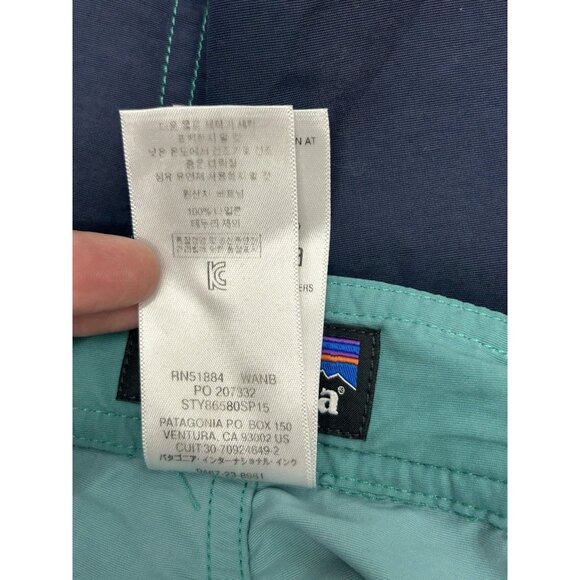 PATAGONIA Board Shorts Mens 35 WAVEFARER 10” Inseam Green Blue Swim Beach Trunks - Picture 6 of 8
